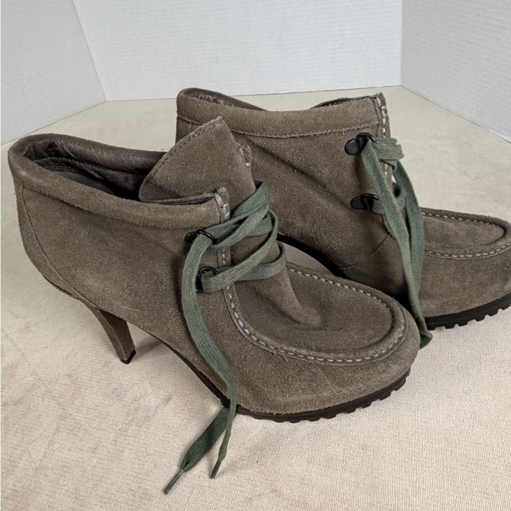 Ash Women's Taupe Suede Heeled Boots with Green Laces